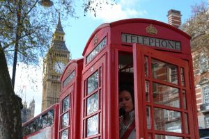 a girl calling from a London phone box