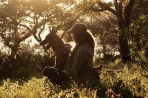 student with a dog